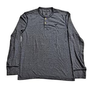 American Eagle AE Long Sleeve Henley Shirt Cotton Blend Blue Gray Mens Sz M NWOT